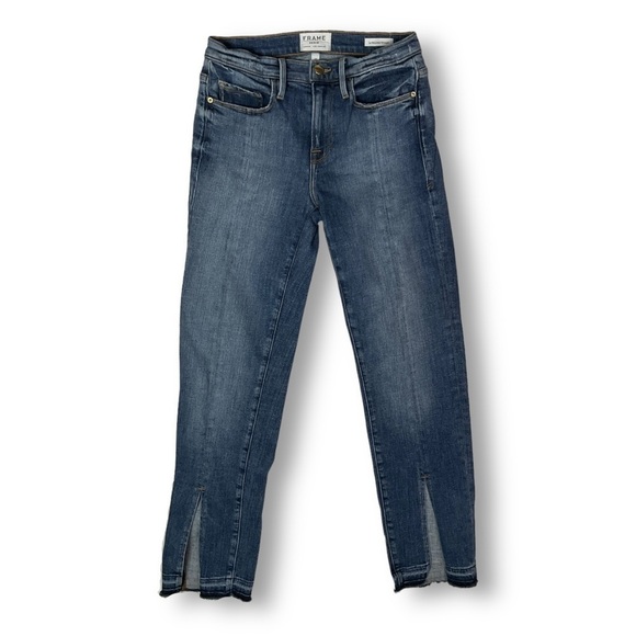Frame Le Nouveau Straight Jeans Split Hem Medium Wash Sz 25  250 - Picture 2 of 13